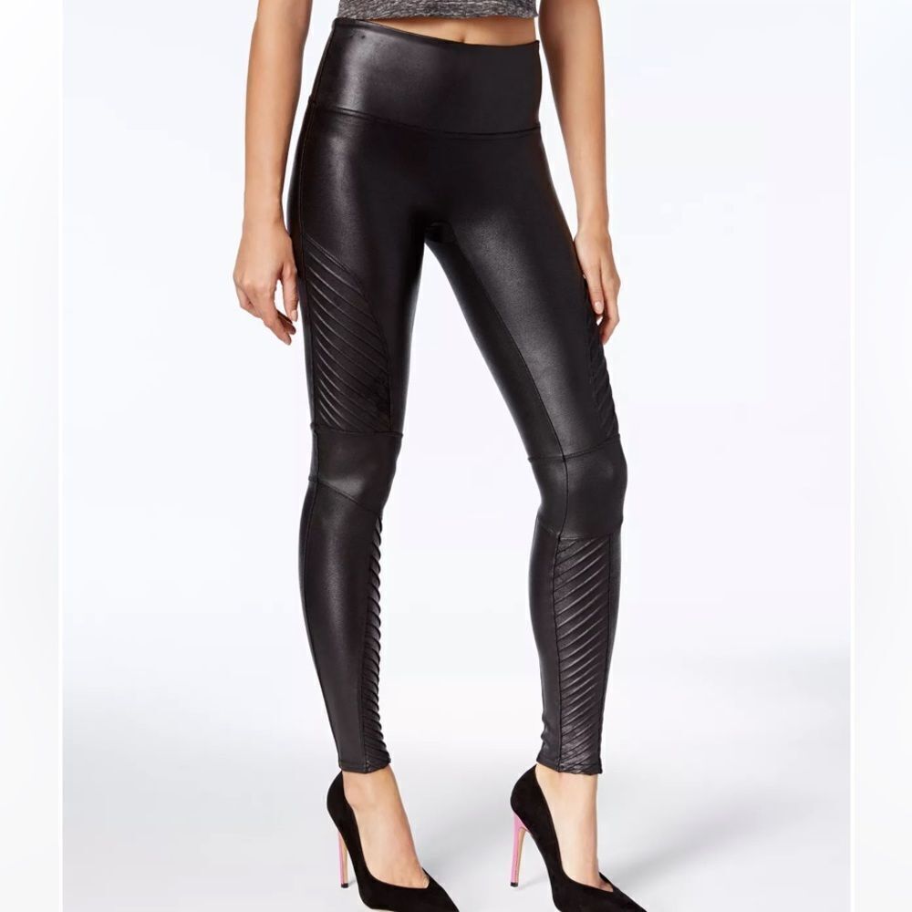 Spanx Black Faux Leather Motto Leggings Size Small